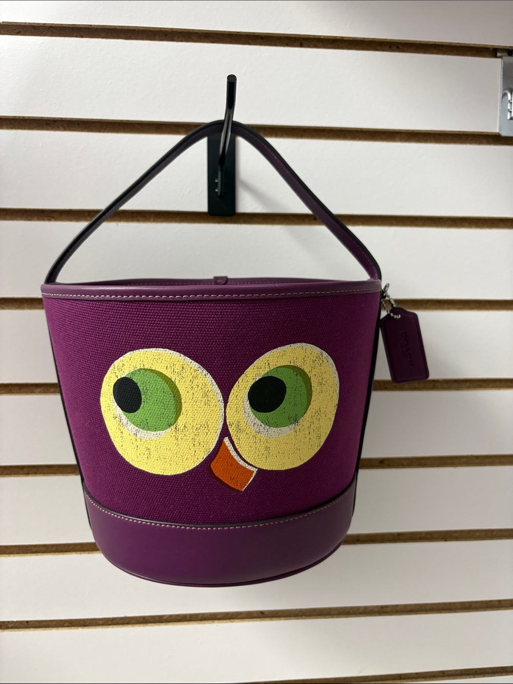 Coach Halloween Owl Trick or Treat Bucket Bag Plum Purple Canvas Leather